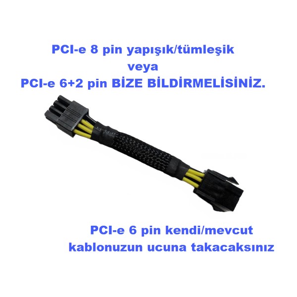 PCI-e to PCI-e Power Kablosu (PCI-e 6 pin to PCI-e 8 pin)