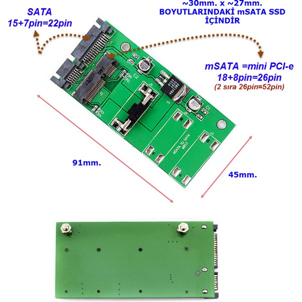 mSATA%20SSD%20to%20SATA%20Dönüştürücü%20Adaptör%20dişi%20to%20erkek%20(30x70mm%20SSD%20İçin)
