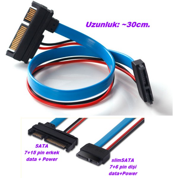 Slim%20SATA%20to%20SATA%20Dönüştürücü%20Kablo%20(SlimSATA%206+7pin-SATA%2015+7pin)