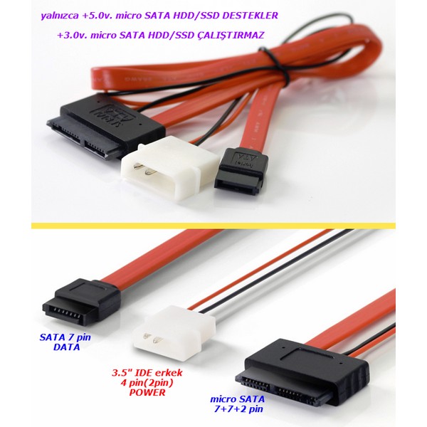 micro%20SATA%20to%20SATA%20Dönüştürücü%20Adaptör%20Kablo%20(+5.0v)