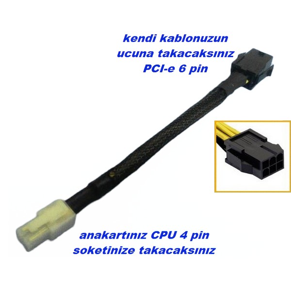 PCI-e to CPU Power Kablosu (PCI-e 6 pin to Anakart CPU 4 pin)