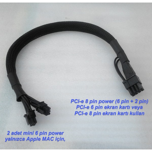 Apple Mac Pro Power Kablosu Anakart PCI-e 2x mini 6 pin to PCI-e 8 pin (6+2 pin)
