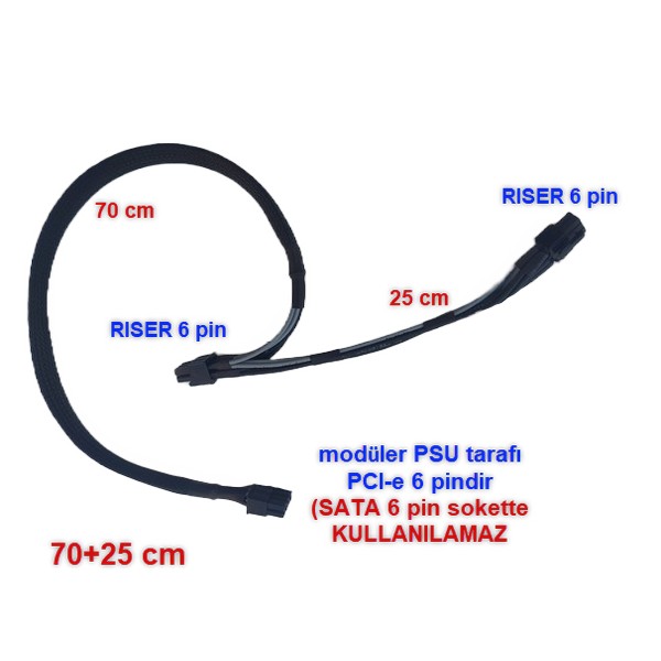 Modüler PSU Power Kablosu (PCI-e 6 pin to 2x PCI-e ve RISER 6 pin)
