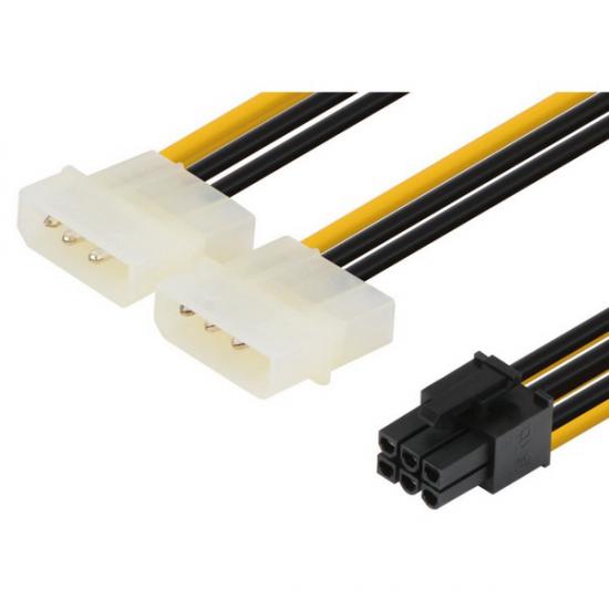 Power Kablosu 3.5 IDE to PCI-e 6 pin (2 Adet 3.5 IDE erkek-1 Adet  PCI-e 6 pin)