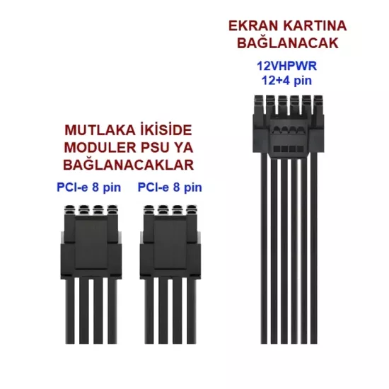 Modüler PSU PCI-e 8 Pin to 12VHPWR (12+4 Pin) Ekran Kartı GPU Güç Kablosu (300W 450W 600W) 70 cm