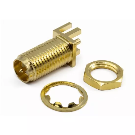 SMA Konnektör (SMA erkek-dışdiş PCB Montaj Tipi) (13 mm Uzun Diş Boyu+Somunlu düz model) (Kenar)