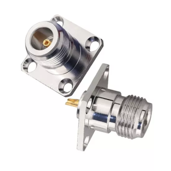 N type Konnektör (N type dişi-dışdiş Kasa Kabin Panel Montaj Tipi) (Flanşlı 4 Delikli düz model)