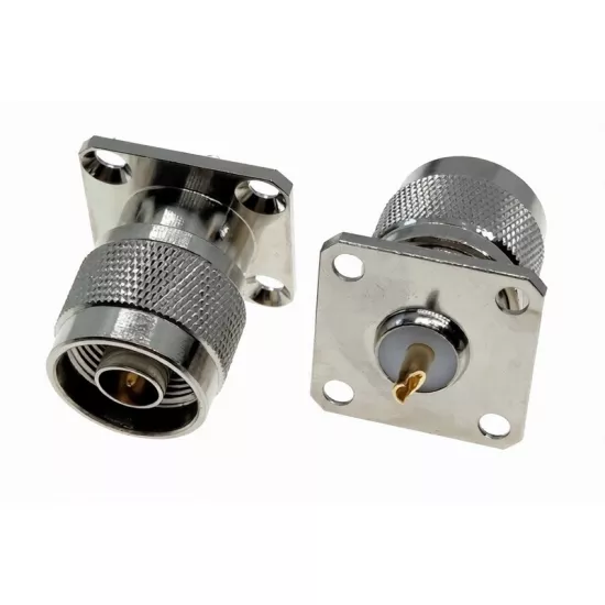 N type Konnektör (N typeerkek-içdiş Kasa Kabin Panel Montaj Tipi) (Flanşlı 4 Delikli düz model)